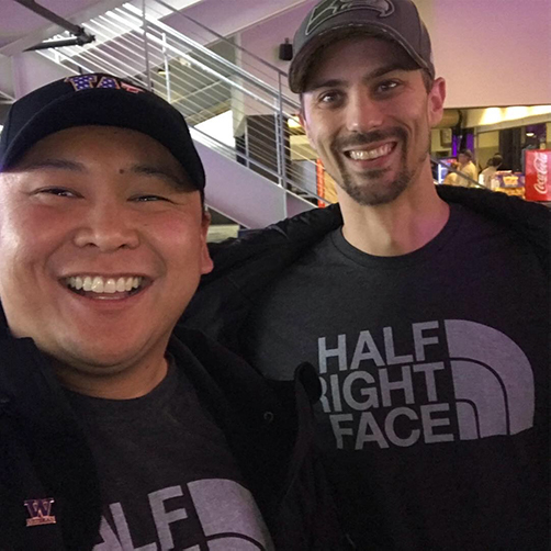 Jeffrey Bantay, left, and Thomas Di Giorgio at the UW "Salute to Service" game in November 2018.