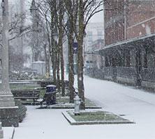 Snow-covered UW Tacoma campus.