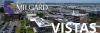 Aerial Drone shot with Milgard Logo and VISTAS title. Drone shot of UWT campus and waterfront.