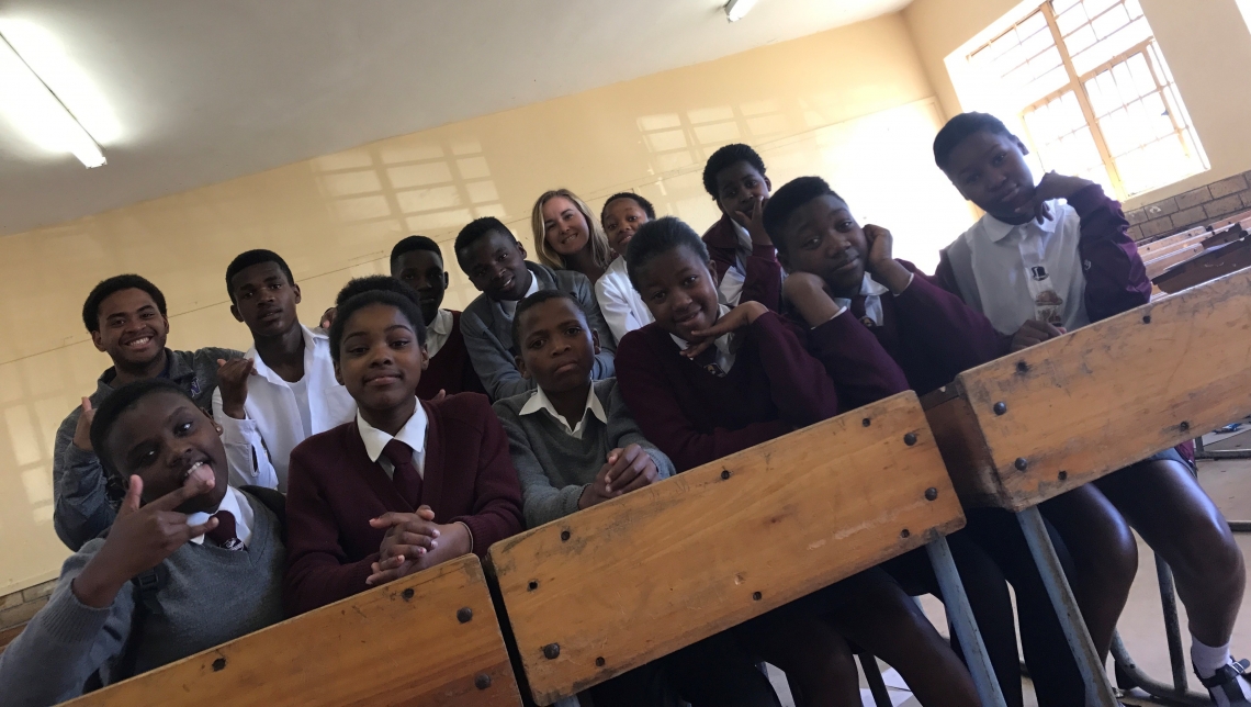 Crystal and Savontai with students at Sinethemba High School in Philippi