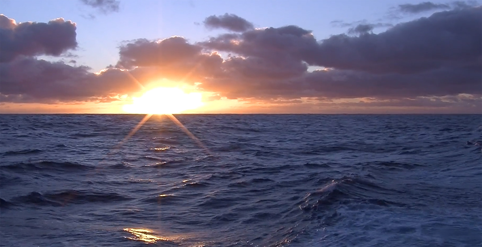 Sunset over the ocean. Video still by Nick Roden.