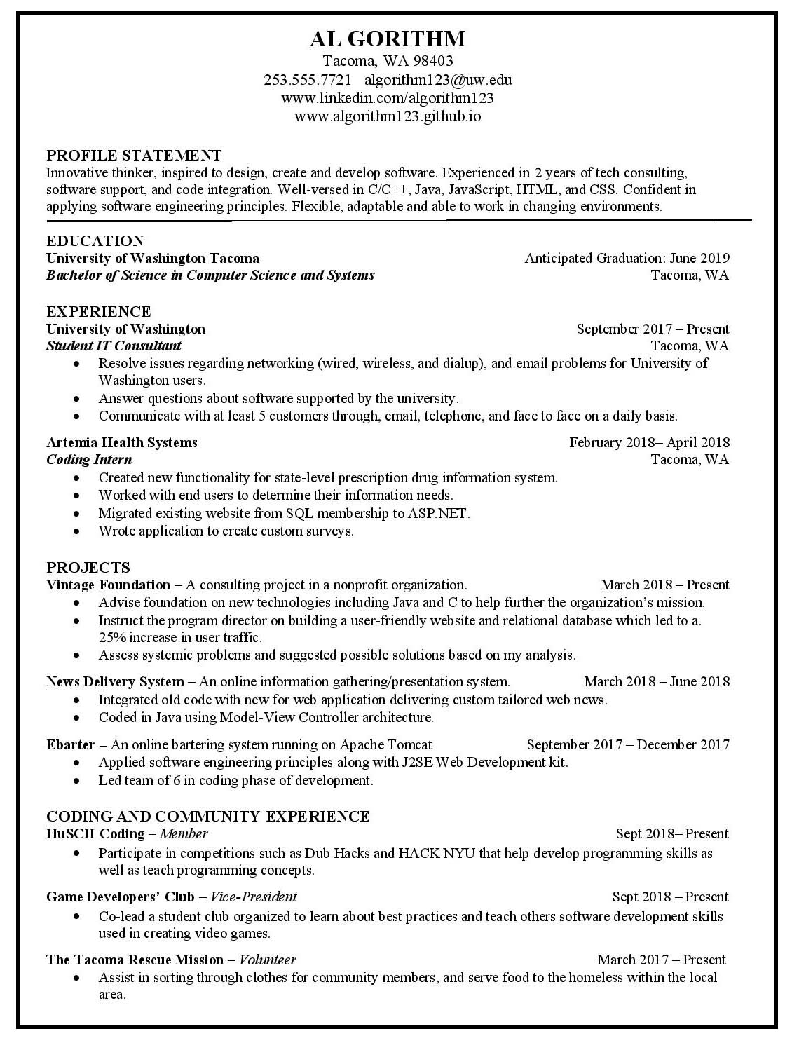 Image of example resume
