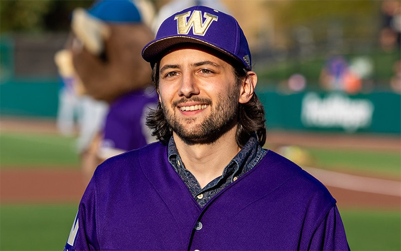 Eric Barone, '11, at UW Tacoma's Paint the Park Purple event at Cheney Stadium