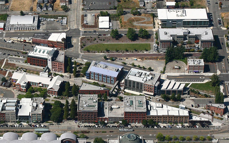 Aerial view of UW Tacoma campus