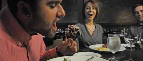 From left: Ravi Waden, Sonia Chandwaney and Adam Wojtanowicz demonstrate business etiquette