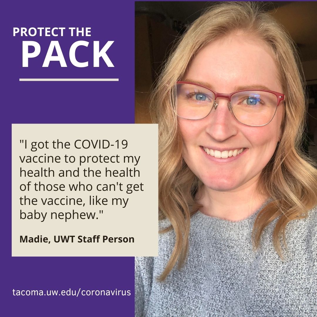 Photo of Madie with text about why she got the COVID vaccine