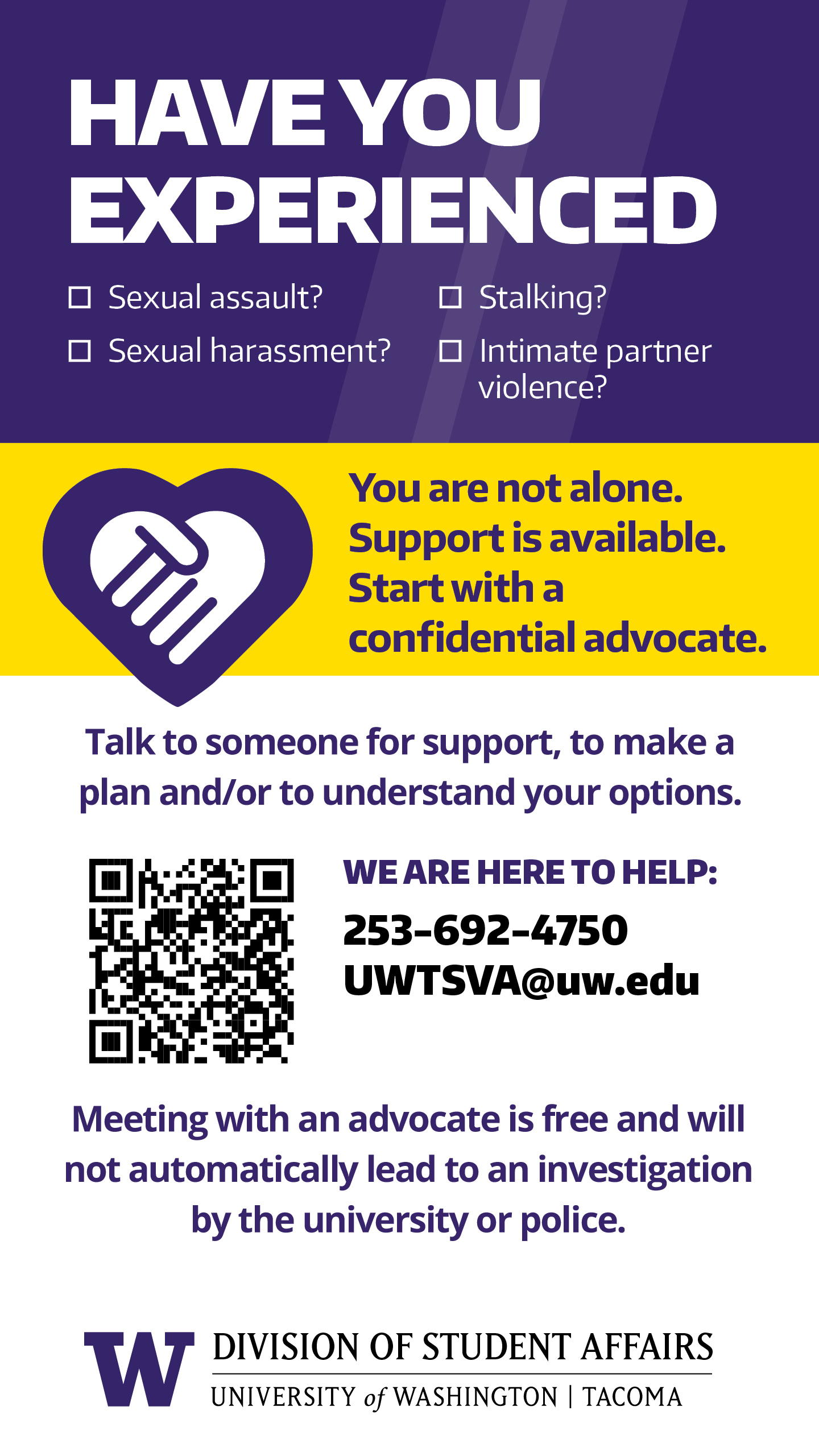 Brochure with information about reporting incidents of sexual violence