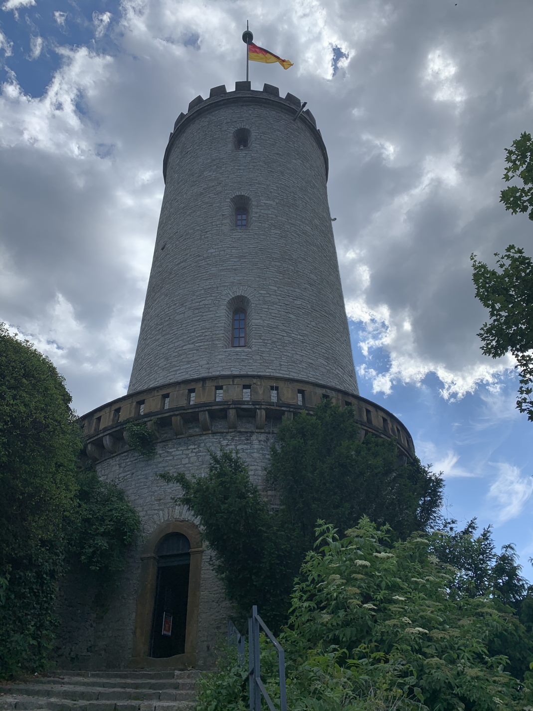 Sparrenberg Castle tower with German flag 