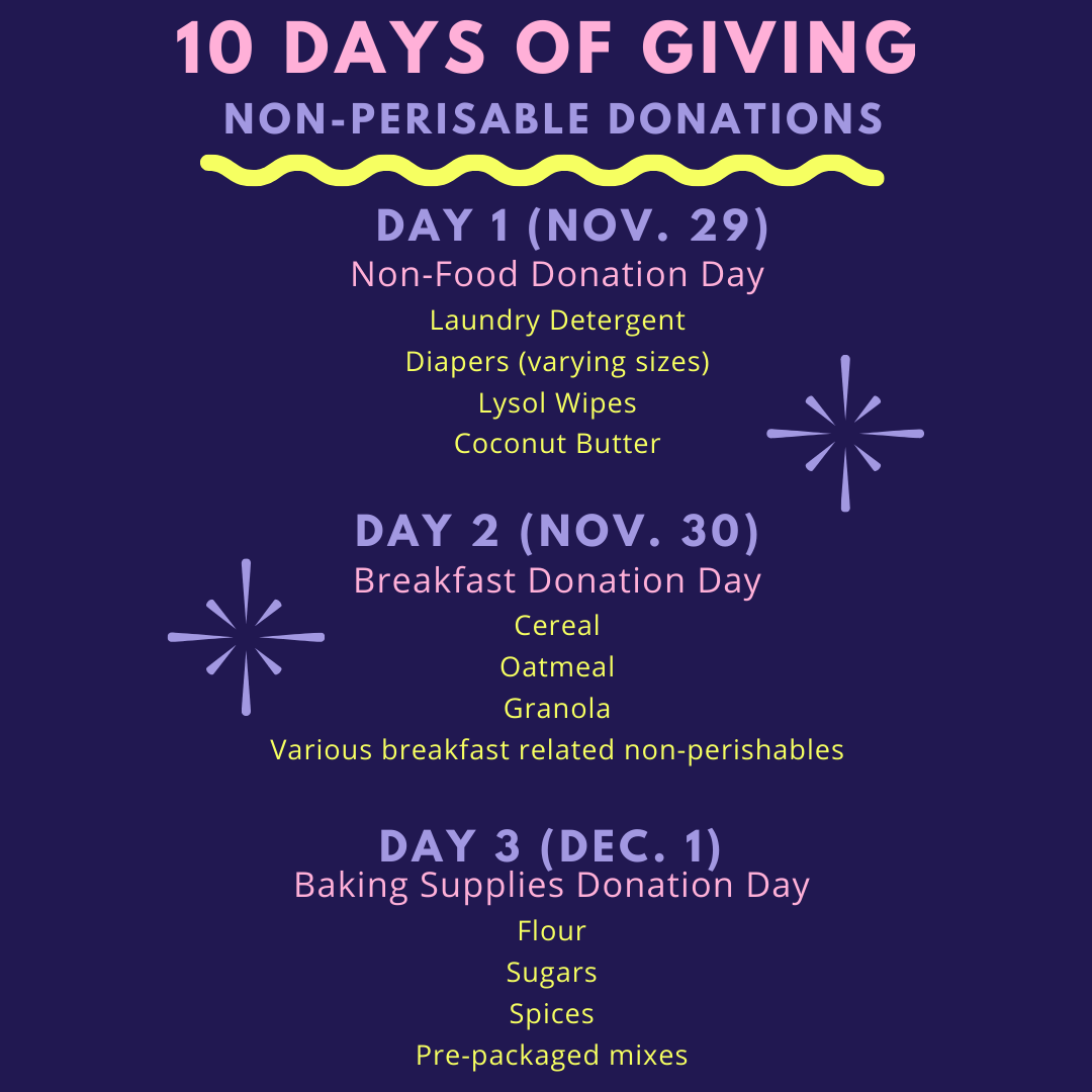 Days 1 through 3 of the 10 Days of Giving