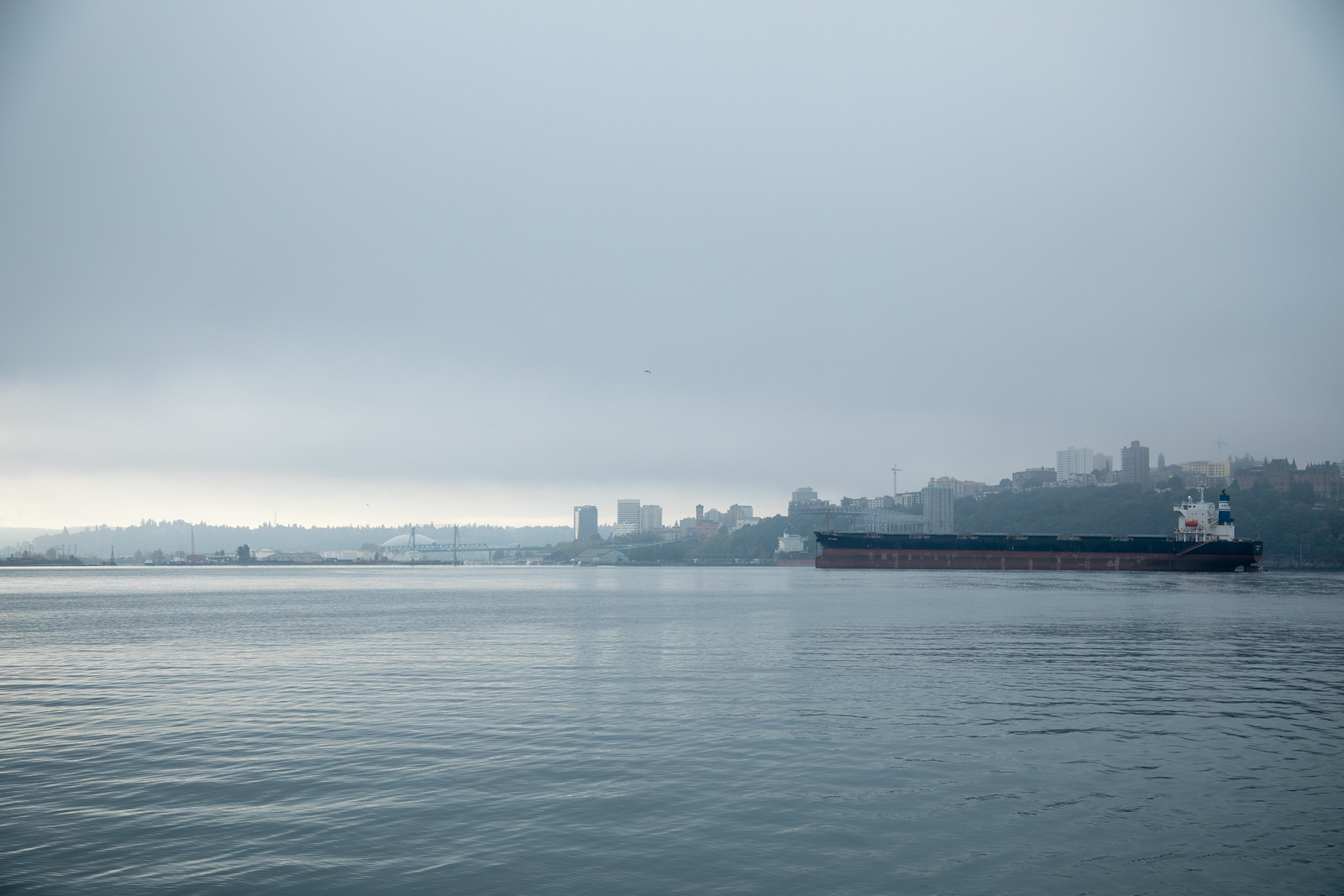 Commencement Bay, Puget Sound, bulk carrier vessel at right