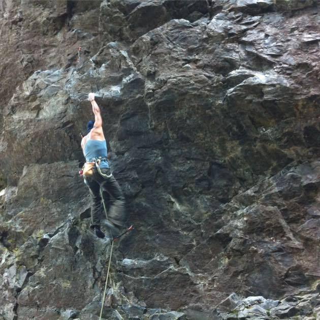 Michelle Montgomery sport-climbing near North Bend, Washington.