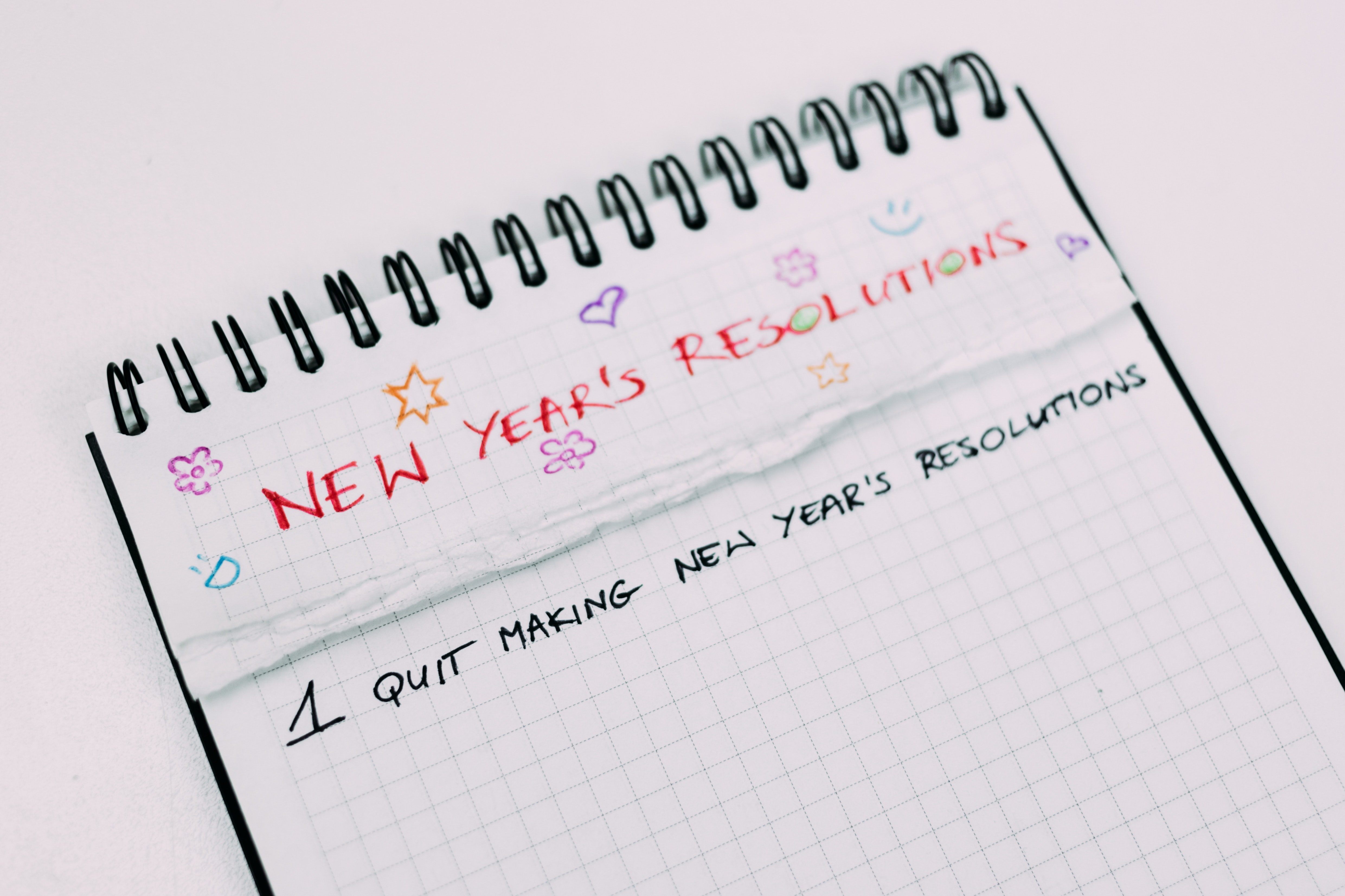 Notepad with New Years Resolutions