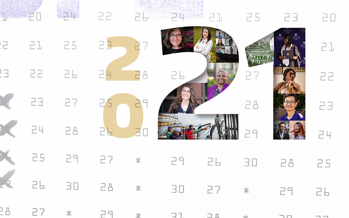 Calendar with number 2021 superimposed, story images embedded