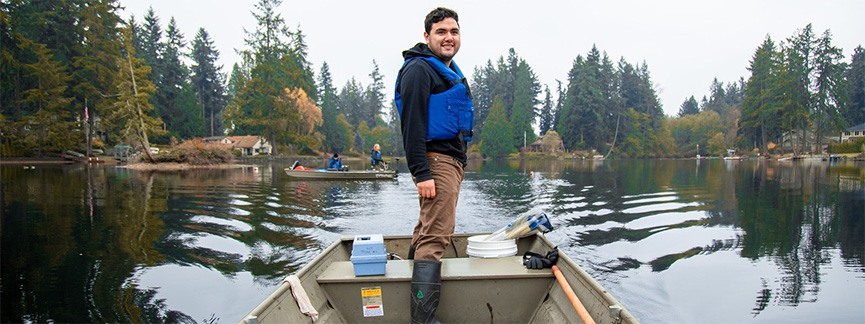 Marco Barajas, '18, environmental science, at Lake Killarney