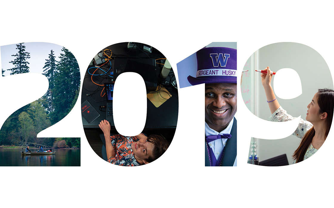 2019 - numerals filled with images from 2019 UW Tacoma stories