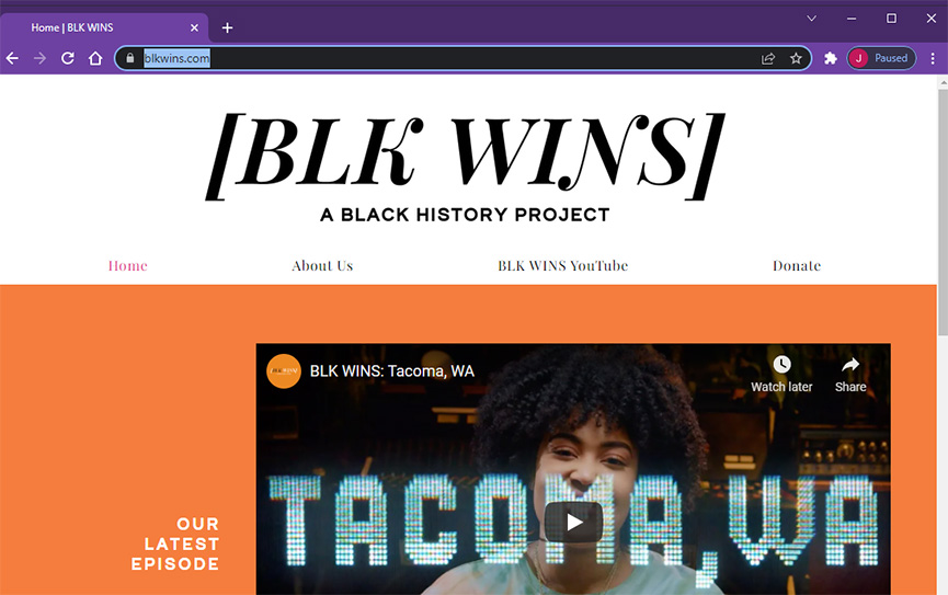 Screenshot of BLK WINS home page