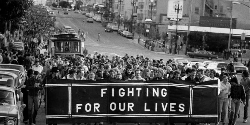 View of Fighting 1983 For Our Lives march in San Francisco, Calif.