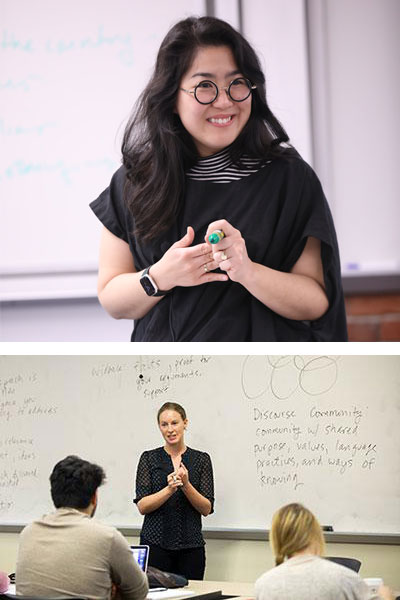 Cassie Miura (top) and Alison Cardinal teaching