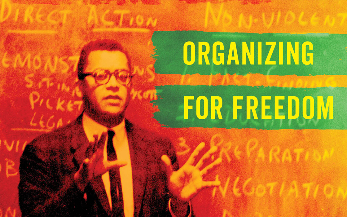 Image of portion of book cover featuring Rev. James Lawson and words 'Organizing for Freedom"