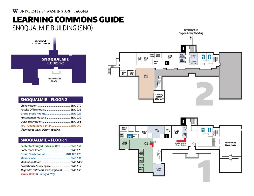 Learning Commons Guide: SNO Map Floors 1 - 2