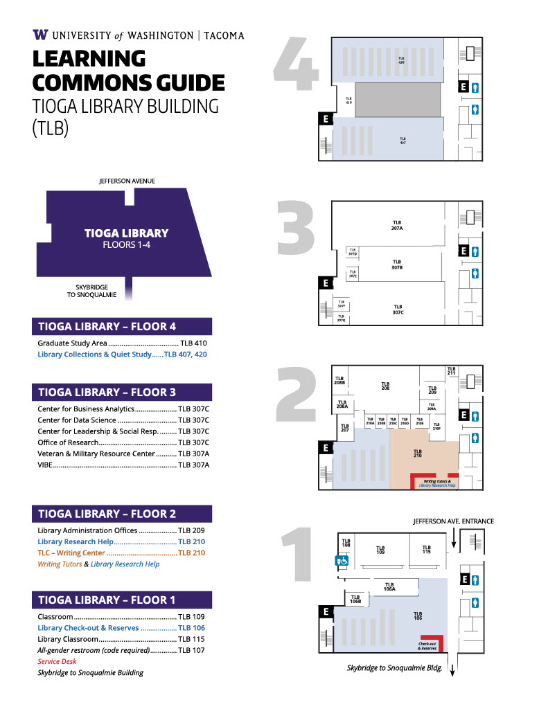 Learning Commons Guide: TLB Map floors 1 - 4
