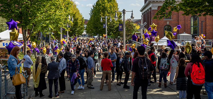 2019 Convocation - crowds of students on UW Tacoma campus