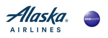 Alaska Airlines logo in blue text with One World partner circle