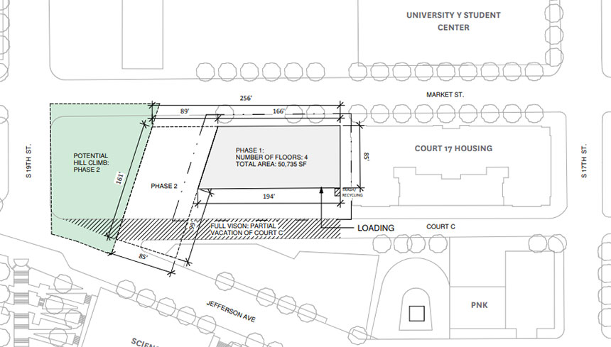 Schematic rendering of site proposed for new academic innovation building at UW Tacoma.
