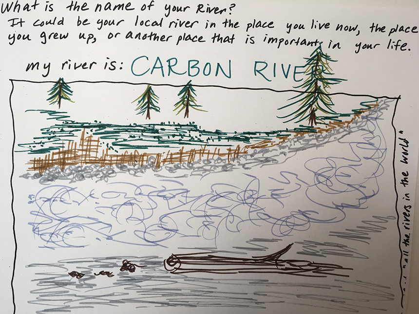 Participant worksheet for "All the Rivers in the World" project depicting Carbon River