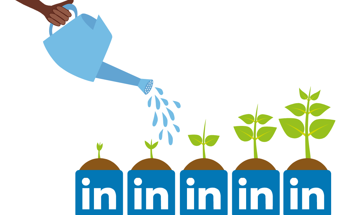 watering can watering planters with the LinkedIn logo