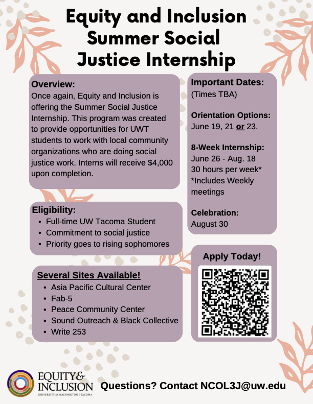 Summer Social Justice Internship flyer