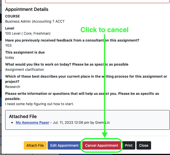 image showing how to cancel appointment