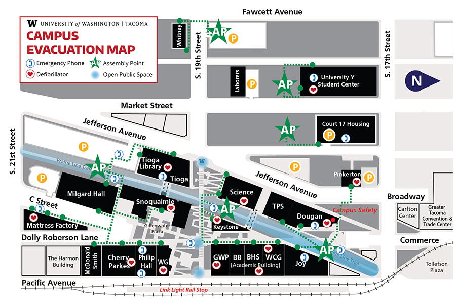 Emergency Evacuation Map of UW Tacoma Campus