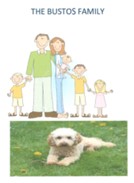 Clipart representation of the Truijillo Family. Also a photograph of the family dog.