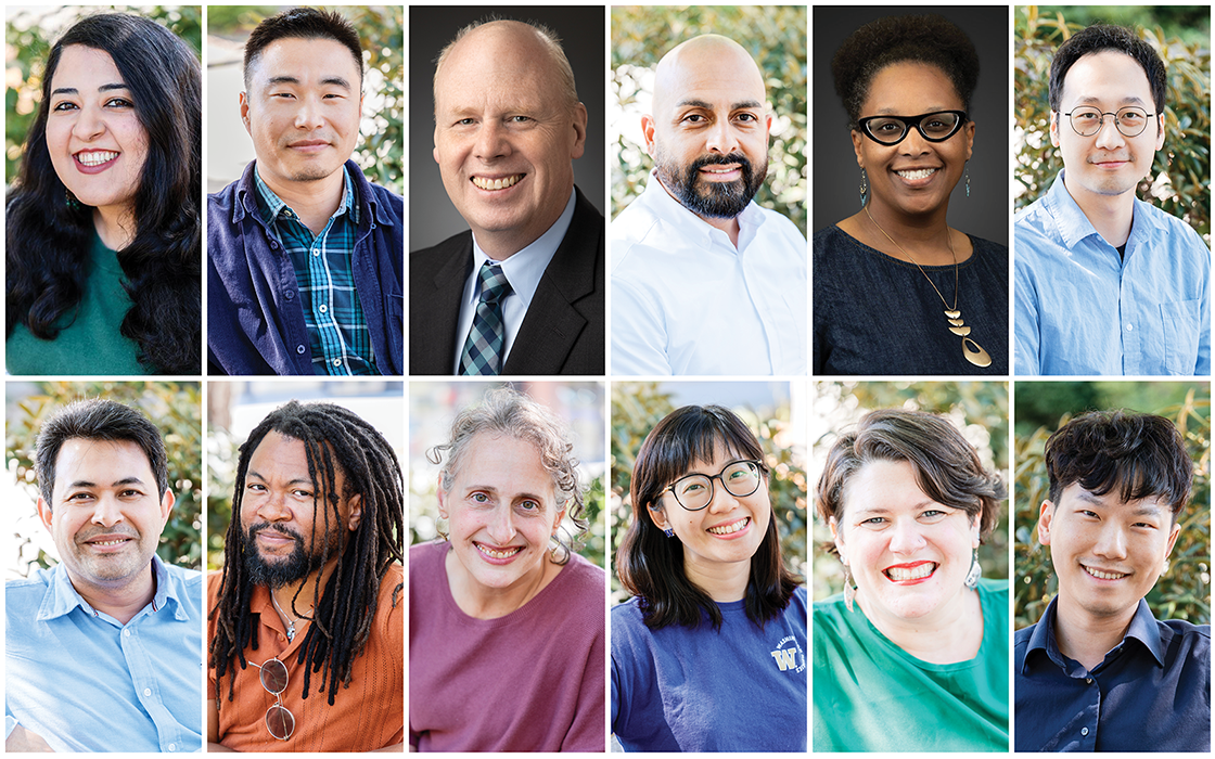 A collage of photos featuring portraits of UW Tacoma's new faculty members.