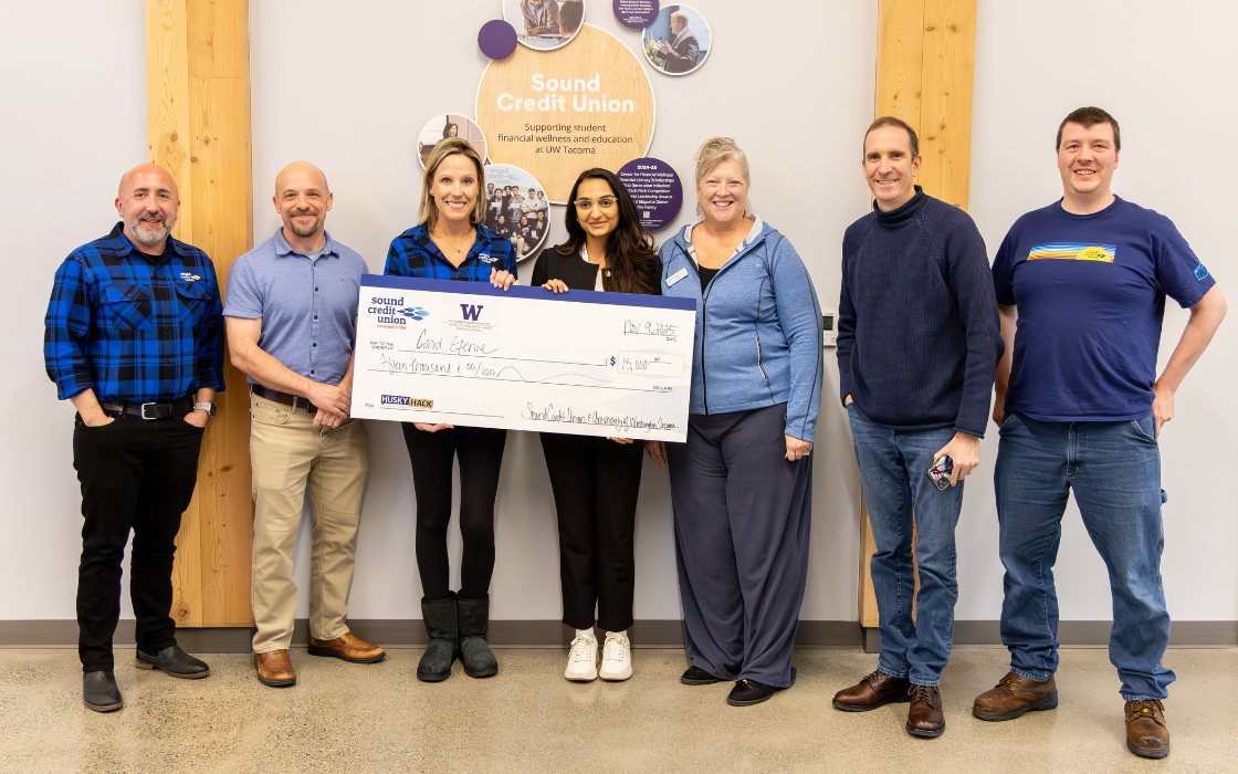 HuskyHack judging panel with grand prize winner Riddhi Bajaj.