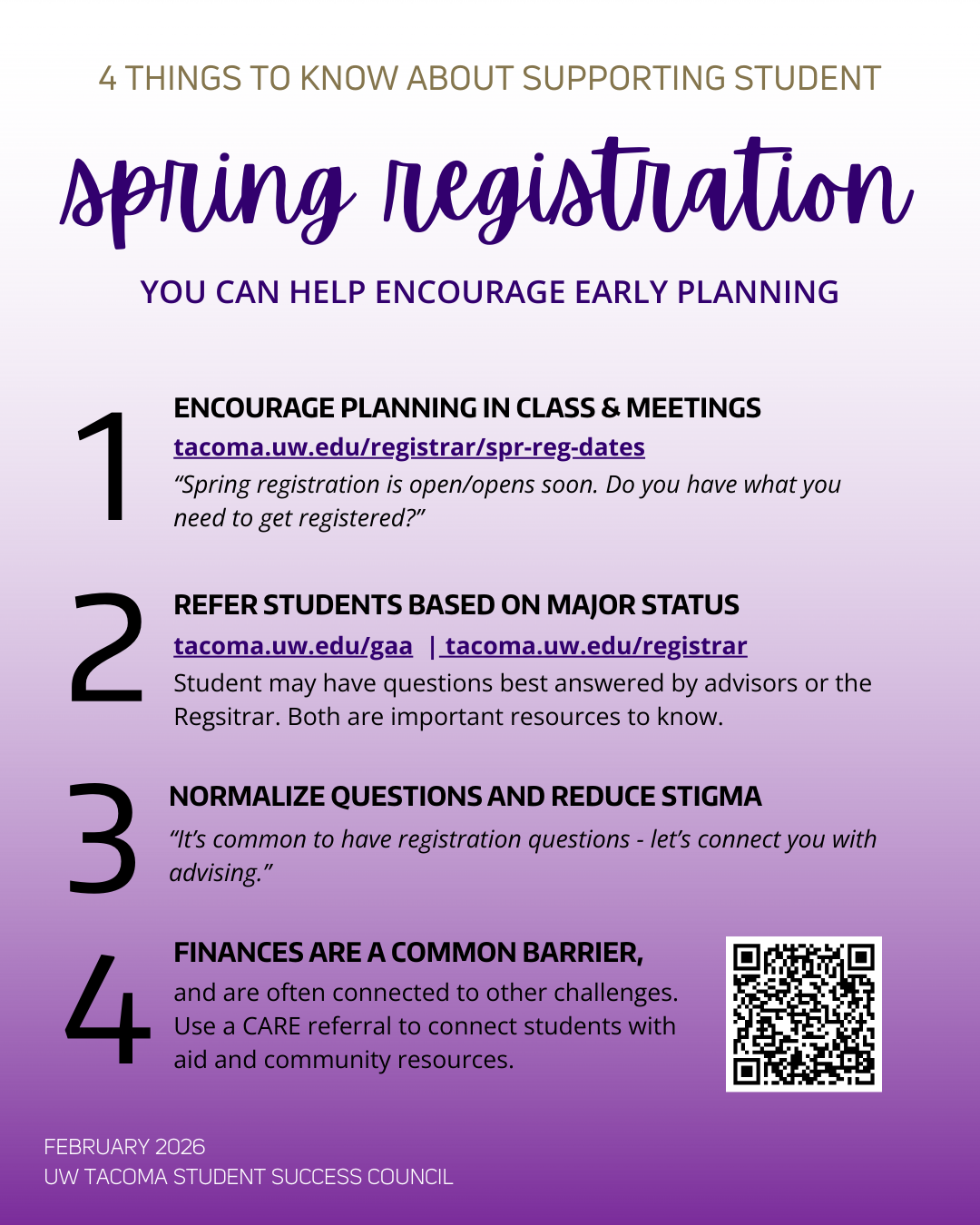 Image of 4 tips related to February's theme of spring registration. 