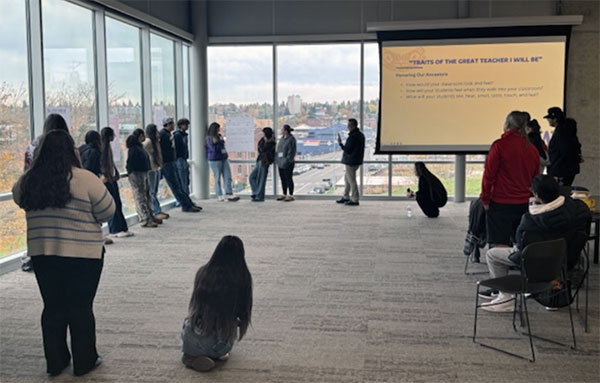 Future Native Teacher high school student group representatives share their team’s visions of “Traits of the Great Teacher I Will Be.”