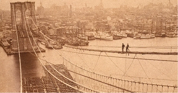 Brooklyn Bridge Construction. Brooklyn, NY
