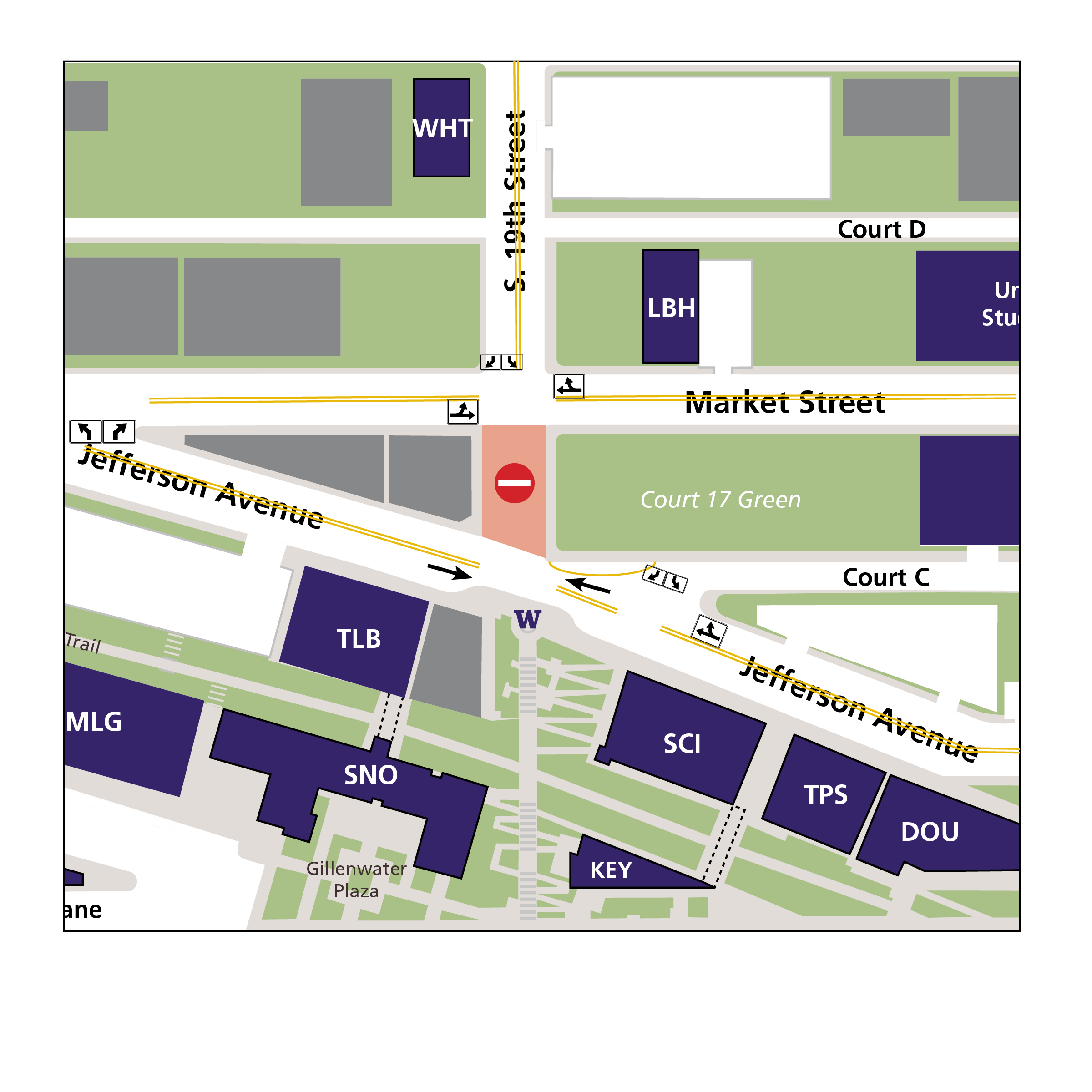 Map showing closure of S. 19th Street between Market Street and Jefferson Avenue