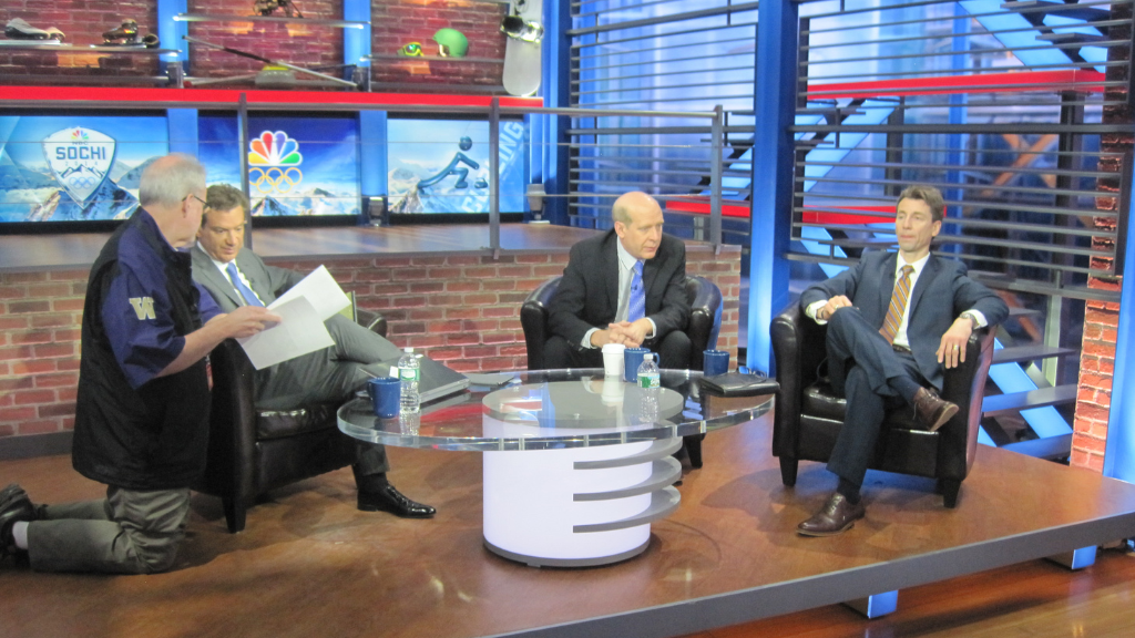 Bill Kunz confers with on-camera talent in Sochi 