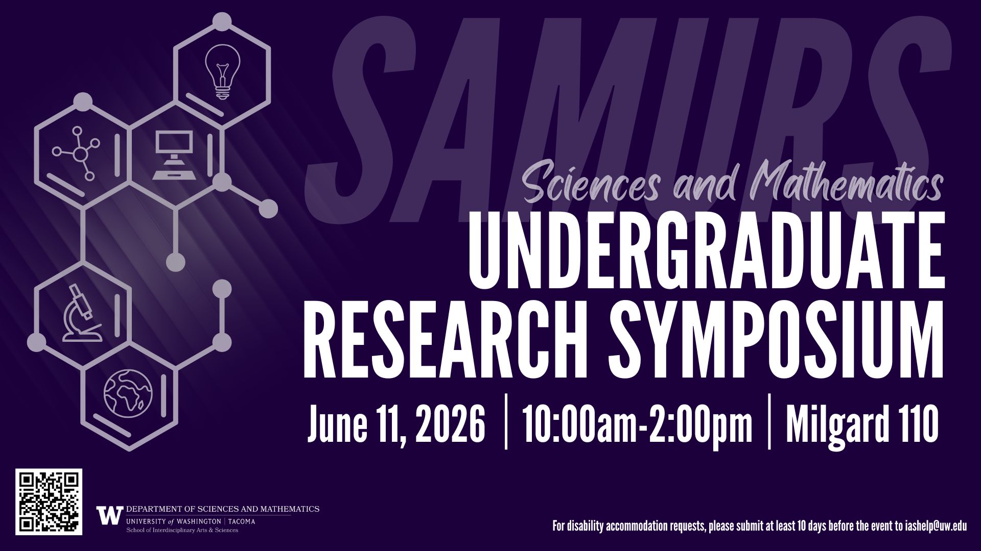 Purple flyer including Sciences and Mathematics symposium information also included in the text on the web page.