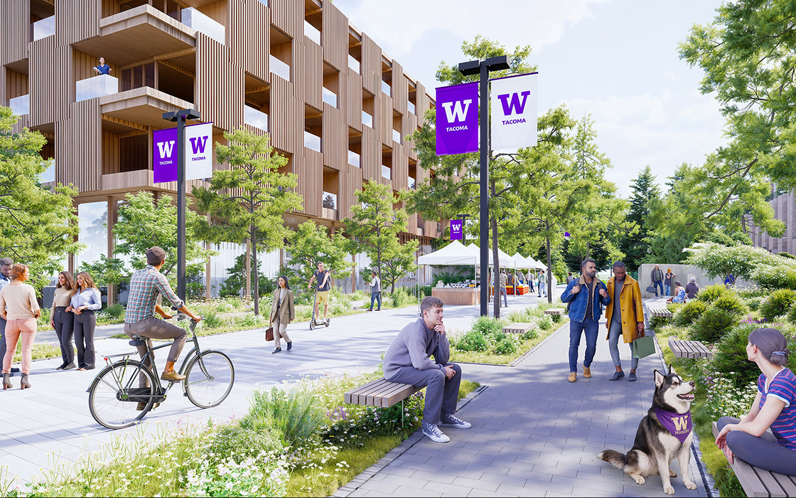 A rendering of what UW Tacoma’s open public spaces could look like as part of the vision outlined in its campus master plan. 