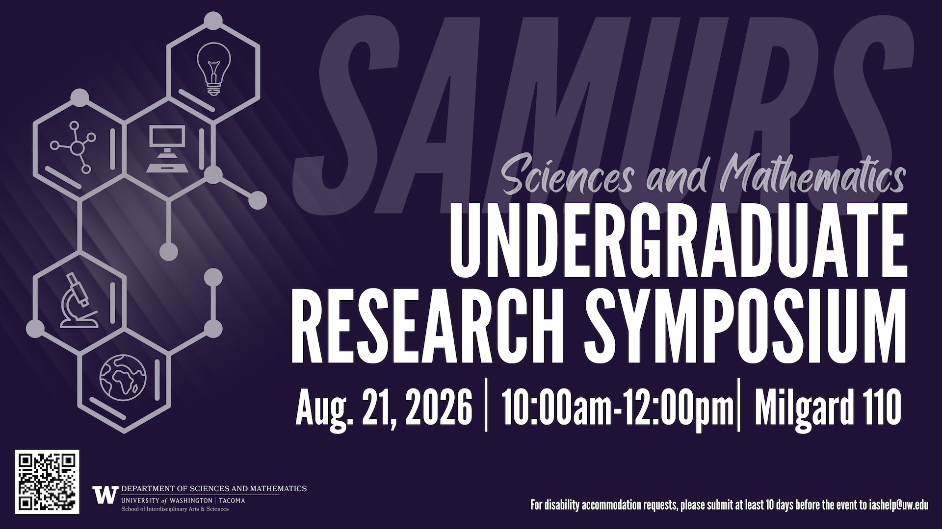 Purple flyer including Sciences and Mathematics symposium information also included in the text on the web page.