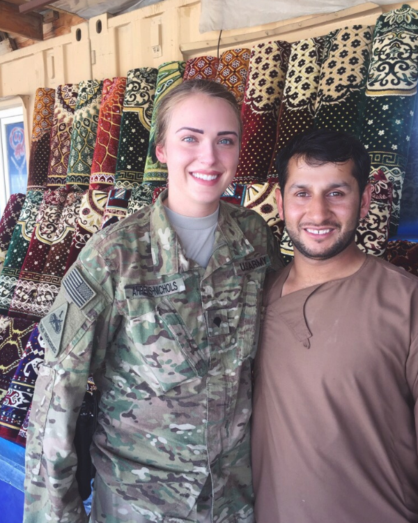 Sage Ahrens-Nichols (left) during her career as an active-duty soldier in the U.S. Army. 