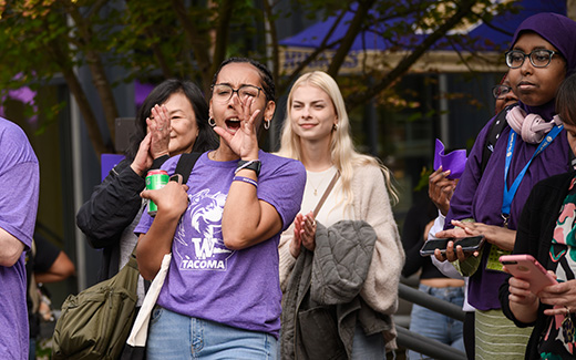 Photo of student yelling at convocation