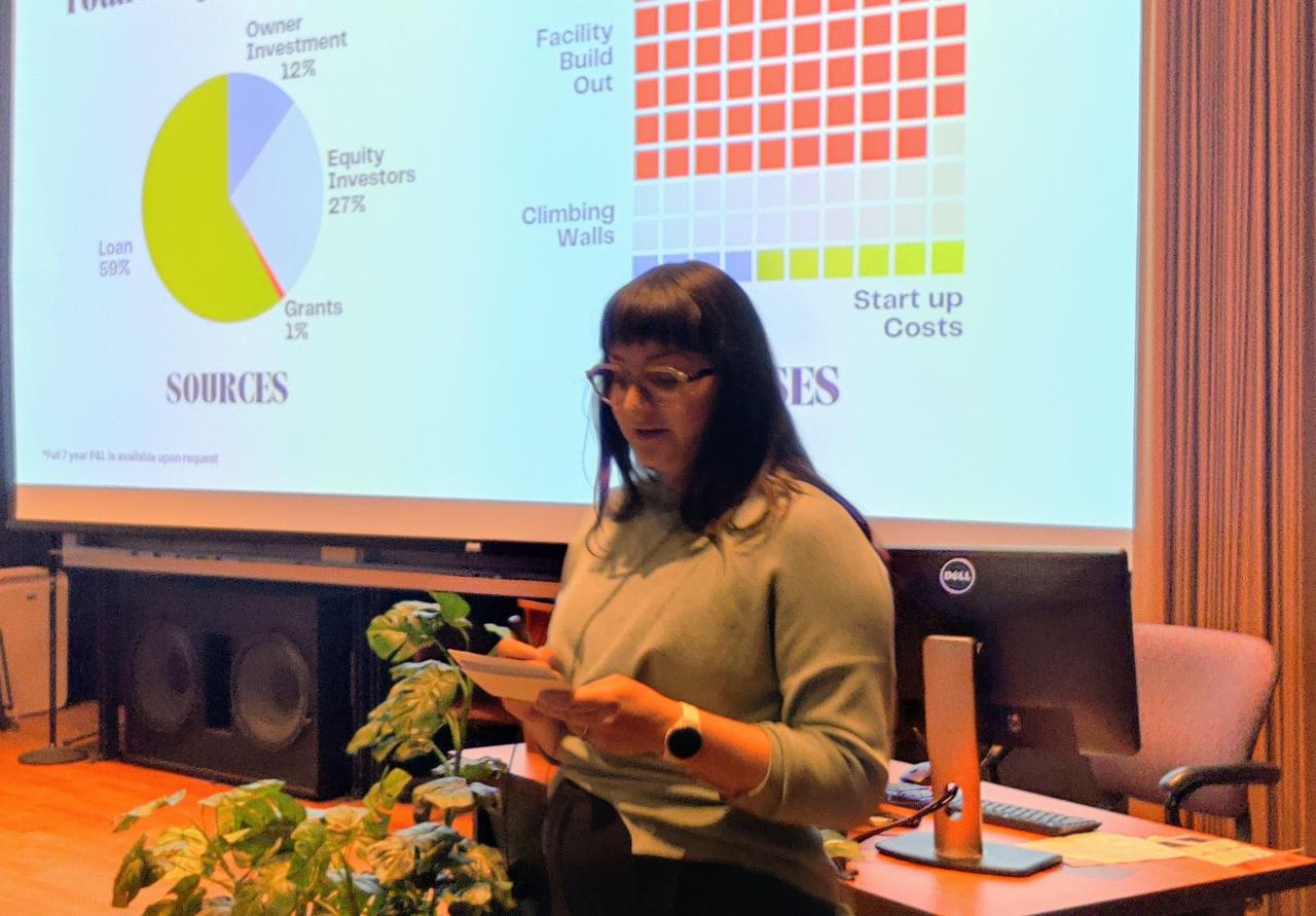 Female presenter pitching business