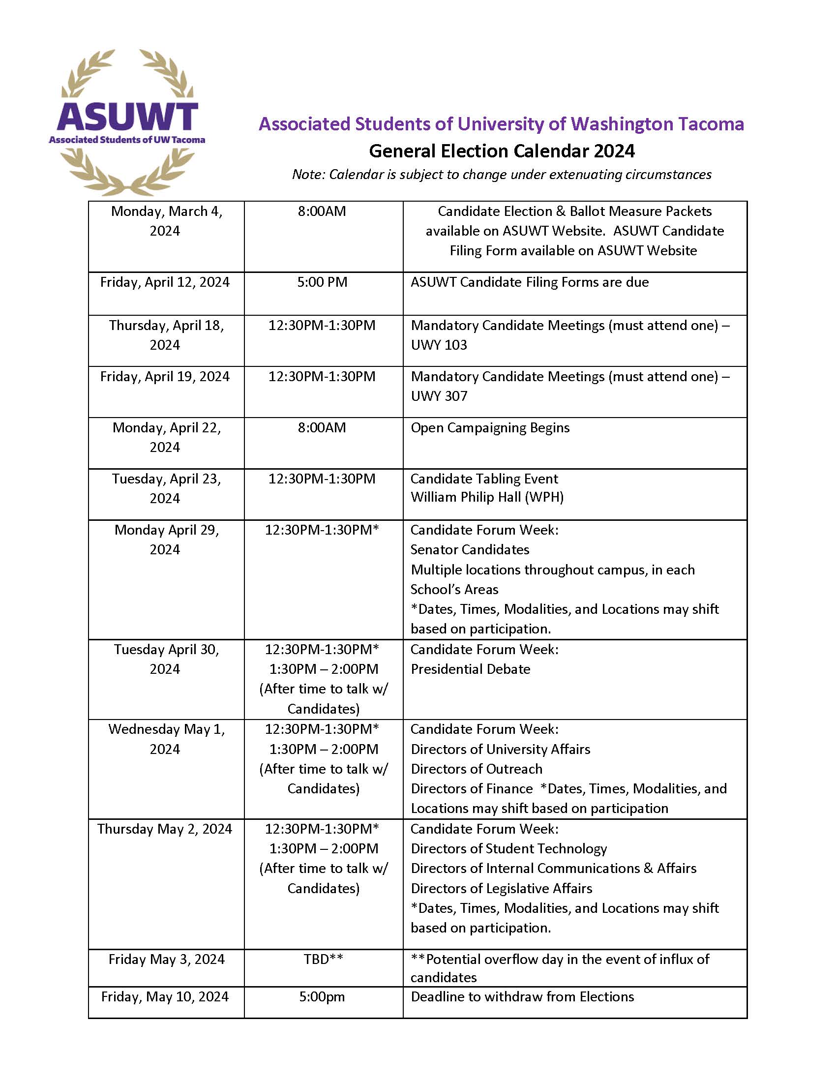 ASUWT Elections Calendar 2024 - Page 1