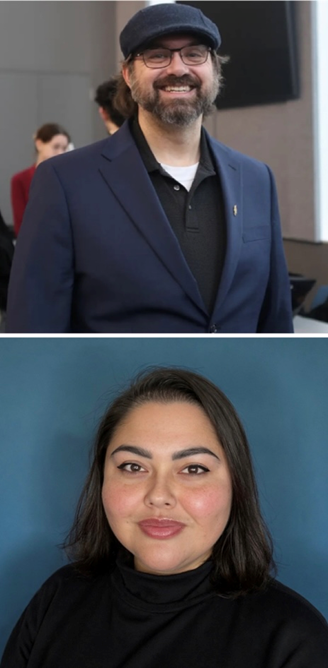 A 2-photo collage of headshots of Joshua Simpson (top photo) and Amanda Wartick (bottom photo)