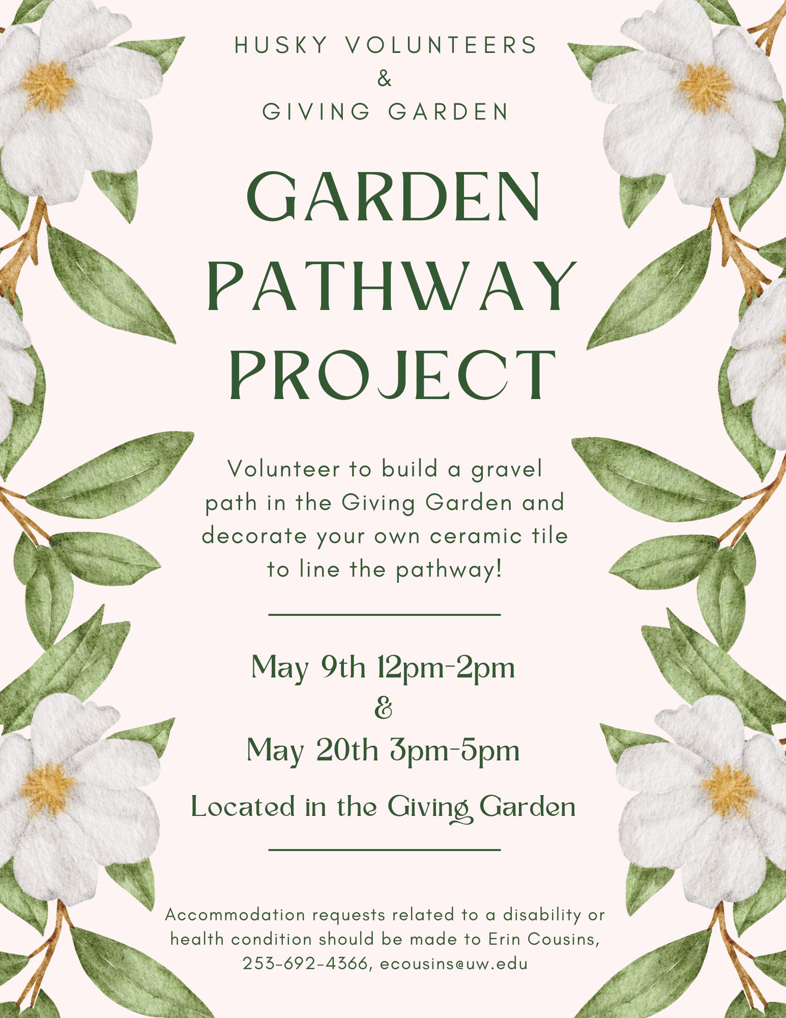 A flyer for the Garden Pathway Project taking place on May 9 and 20, 2024.